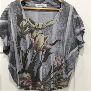 Zara collection floral stripe short sleeve top size medium